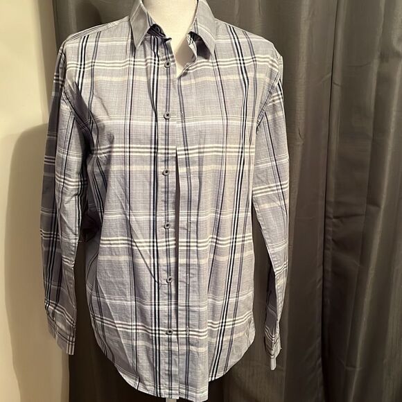 JOSEPH Abboud Men's Blue and White Plaid Collared Button Down.  Size Medium - Picture 1 of 7